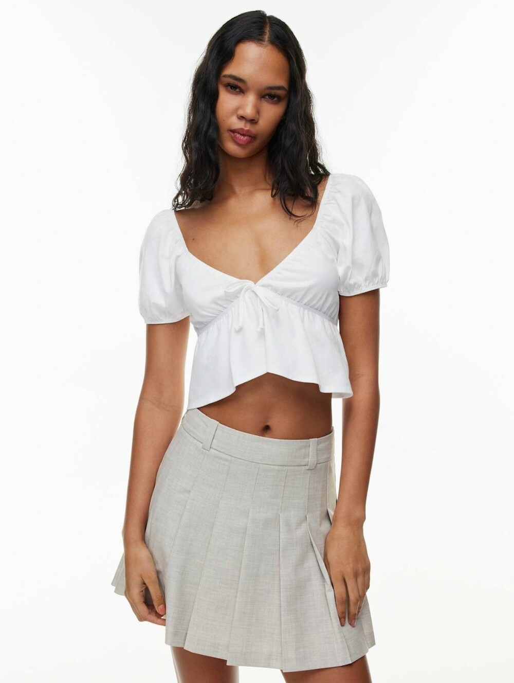 Aritzia Sunday Best White Kaia Top Puff-sleeve peplum Top